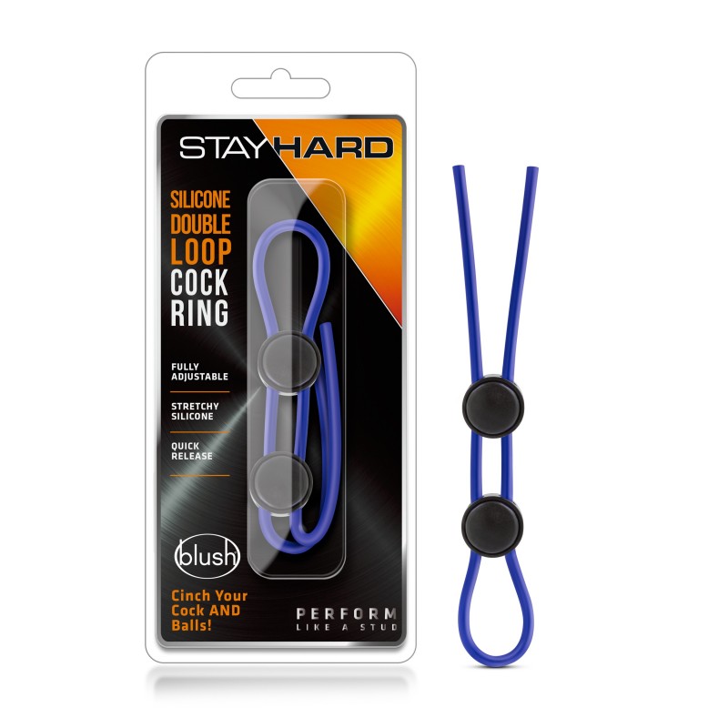 Stay Hard Silicone Double Loop Cock Ring - Blue